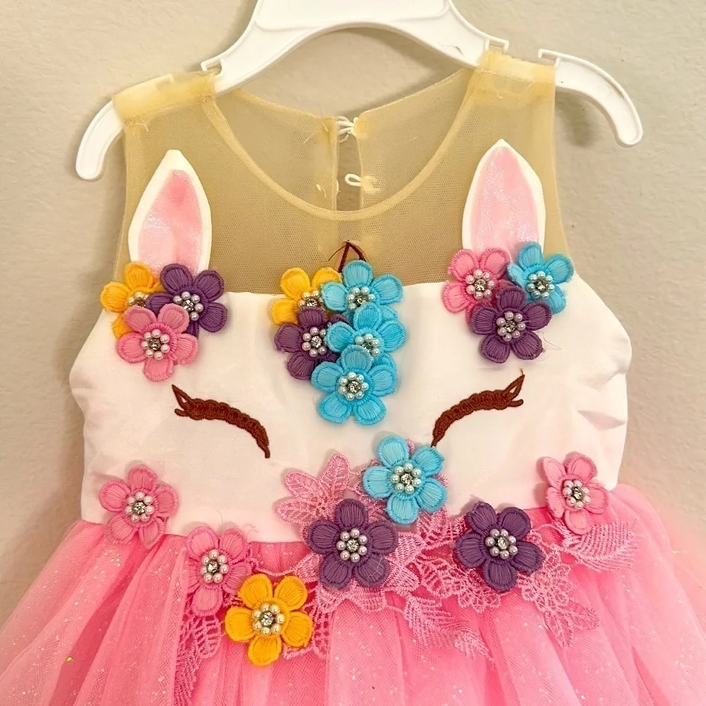 Baby girl Unicorn dress 12 to 18 months includes headband. 1st Birthday outfit.